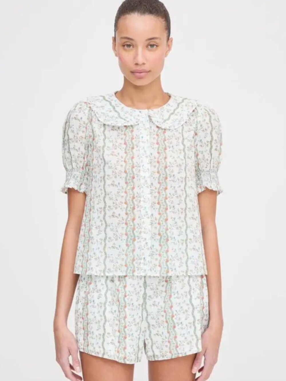 Hill House Home White and Green Floral Print 3-Piece Matching Set NWT - Small